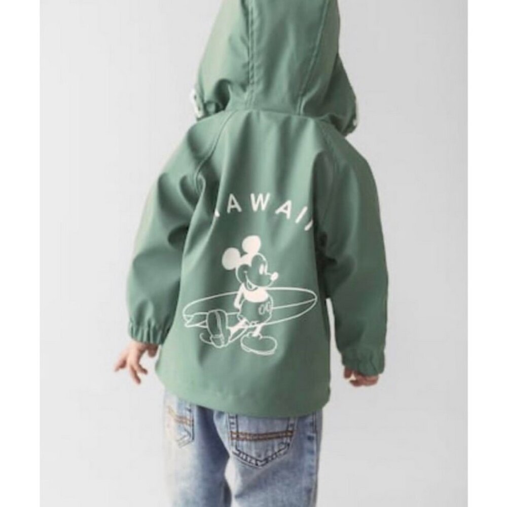 Zara Infant Water Resistant Rubberized Jacket 12 -18M Green Disney Mickey Mouse